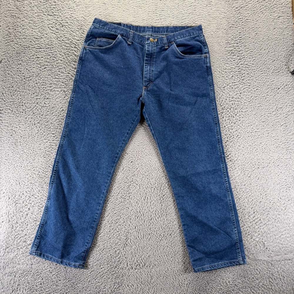 Wrangler Jeans Mens 36x27 Blue Cotton Denim Straight Leg Travel Workwear Utility